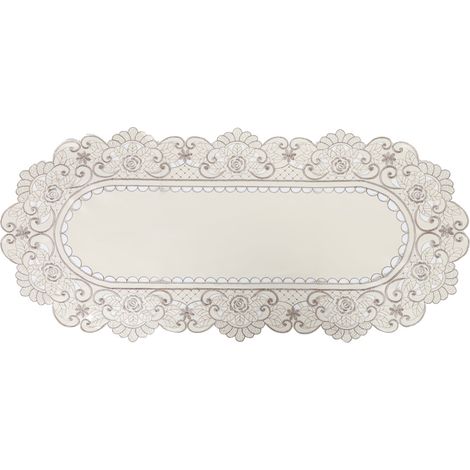 Nappe ovale brodée de fleurs, chemin de table, set de table (85 x 40 cm) - Nappe ovale brodée de fleurs, chemin de table, set de table (85 x 40 cm) (1/5)