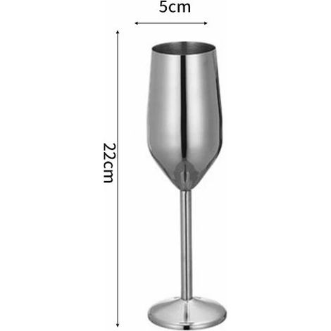 Verre à pied en acier inoxydable 304 (200 ml, argenté), idéal pour le vin, les bars, les restaurants et la consommation à domicile.
