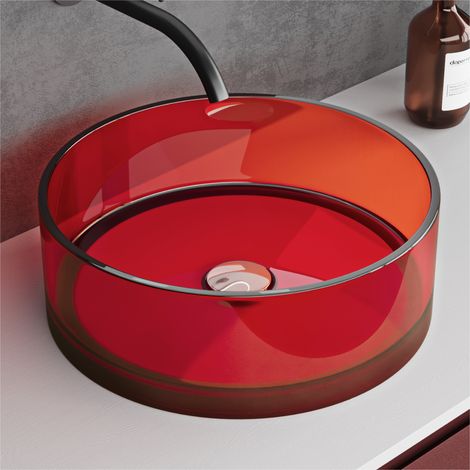 doporro Vasque à Poser Ronde Lavabo Circulaire Évier de Résine Transparente pour Salle de Bains Toilettes Invitées Lave Mains Rouge 40x40x14cm Coloria01 (1/5)