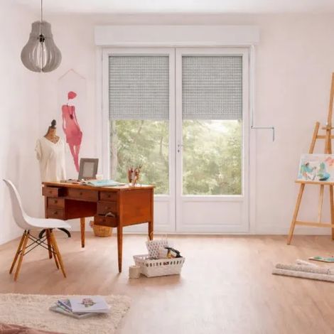 Porte Fenêtre PVC blanc 2 vantaux hors tout H 229 x L 106 cm ouverture française avec volet roulant manivelle pour pose en neuf (1/5)