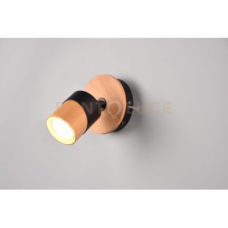 ARUNI SPOT SINGOLO ORIENTABILE METALLO NERO E LEGNO NATURALE H. 13,5CM 1 LUCE ATTACCO GU10