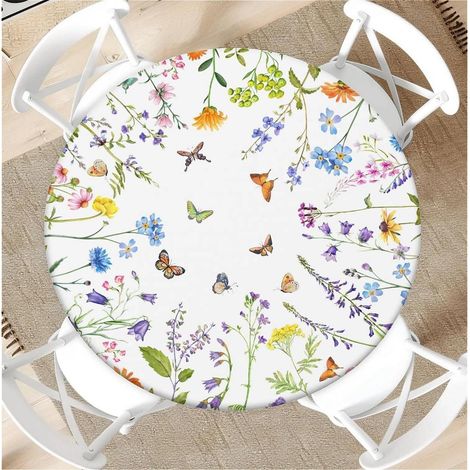 Nappe d'extérieur 90cm Ronde avec élastique, résistante aux intempéries, florale