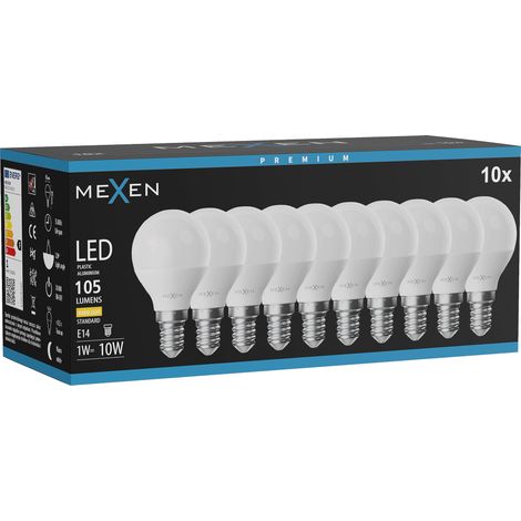 Mexen Nova 10x LED-Glühbirne E14, G45, 1W, Warm - 3000K, 105 lm - L101-E14-0130-01x10