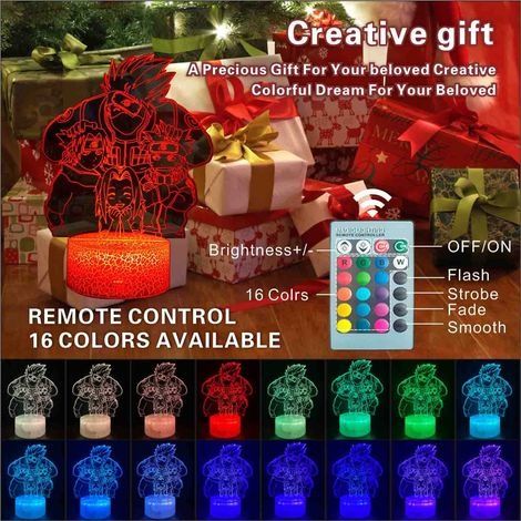 3D-Weihnachtsdeko-Lampe mit optischer Täuschung, Anime-Motiv: Naruto Hatake Kakashi Klasse 7, LED-Nachtlicht, 16 Farben, Fernbedienung, Kinder-Nachttischlampe, Weihnachts- und Geburtstagsgeschenk für (1/4)