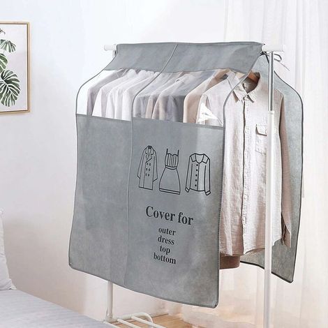 Fundas transparentes para ropa con ventana antipolvo, protector universal para percheros para camisas, trajes, abrigos y ropa (90x110 cm, gris) (1/4)