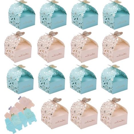 Geschenkverpackung für Süßigkeiten – 30 Stück, leere Papierboxen mit Blumenmuster für Geburtstage, Partys und Hochzeiten (Rosa, Blau) (1/5)