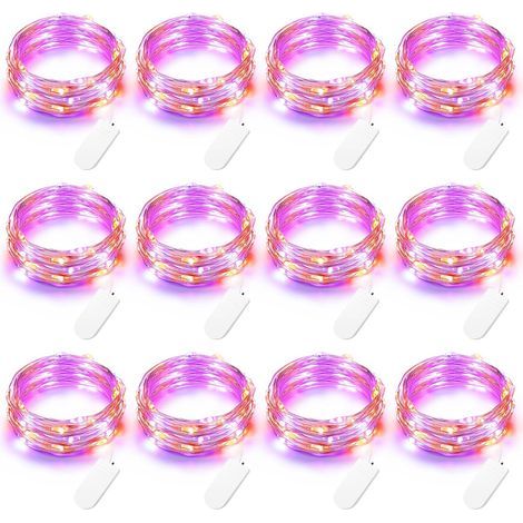 Halloween Décoration Guirlandes Lumineuses Orange + Violet [Lot de 12], 2M 20 LED Fil de Cuivre Guirlande à Piles Étanche Ambiance Lumière pour Automne Thanksgiving Soirée Chambre Jardin Fête (1/5)