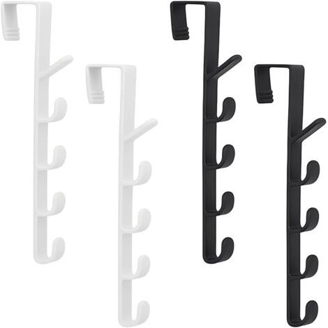 4 Pièces Patère Porte, Crochet Porte, Manteau Porte, Manteau Mural Sans Percage, Crochets Derrière La Porte, 5 Crochets, Pour Portes, Armoires, Salles De Bains (Noir, Blanc, 4,5 26,5 Cm) (1/5)