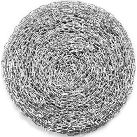 Chaîne à Maillons en Acier au Carbone Galvanisé, 5,1 mm x 76,2 m, Capacité de Charge 498 kg, Deux Connecteurs Rapides, Chaîne pour Remorquage, Suspension, Camping, Attacher Animaux de Compagnie (1/5)