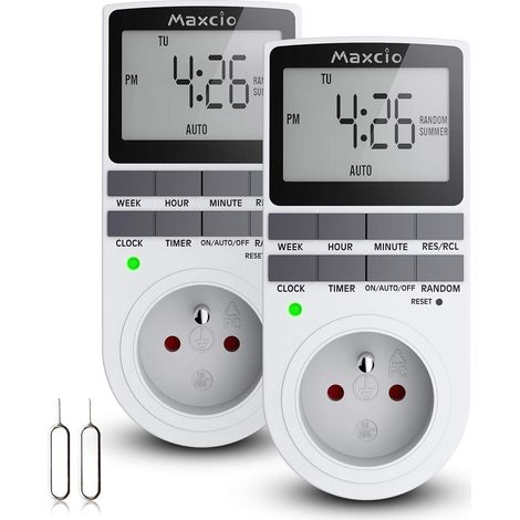 Enchufe digital programable Tinor de 16 A con temporizador semanal, pantalla LCD, alarma antirrobo, modo aleatorio, ahorro de energía y potencia máxima de 3680 W (paquete de 2). (1/5)