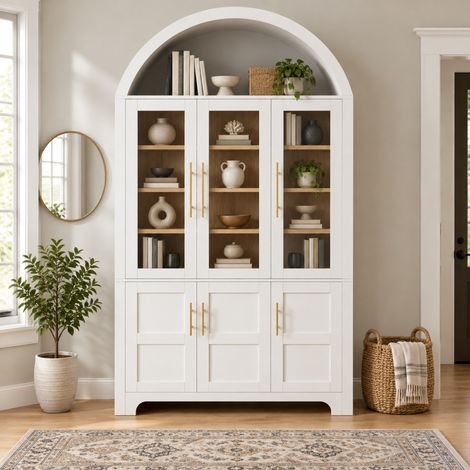 Vitrina alta 110x40x185 cm en PB/MDF blanca con almacenaje modulable - MEUBLIV (1/5)