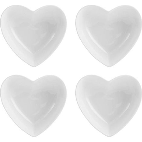 Bols en céramique blanche en forme de cœur, compatibles avec un usage culinaire, lot de 4 bols à salade de forme irrégulière (1/5)