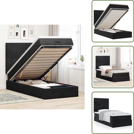 Letto con testiera - vidaXL Struttura Letto Pouf con Materassi Nero 90x200 cm in Velluto - Materasso con molle insacchettate