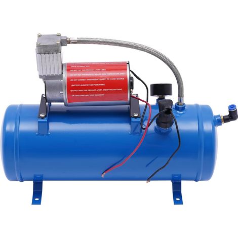Compresseur d'air pour voiture - 6 l Grand réservoir Portable Silencieux Avec tuyau de 3,8 m et manomètre Pour pneus voiture, freins à air, gonflage des (1/5)
