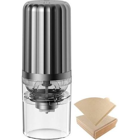 Elektrische Kegelkaffeemühle mit Keramikkern, einstellbaren Mahlgraden, USB-Aufladung und 100 mitgelieferten Kaffeefiltern. (1/5)