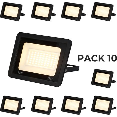 Pack 10 Projecteur LED Extérieur IP65 50W 4750Lm 3000K Lumière Chaude