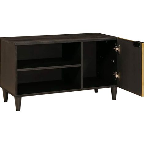 Meuble TV,Banc TV,Armoire TV Noir et or 80 x 33 x 46 cm bois de manguier massif CFW956676 (1/5)