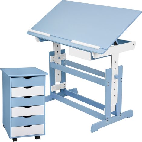 Bureau réglable en hauteur et inclinable avec caisson de bureau à roulettes - (1/5)