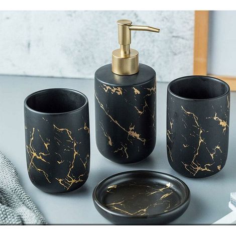 Ensemble d'accessoires de salle de bain 4 pièces, ensemble de salle de bain noir tendance ( (1/5)