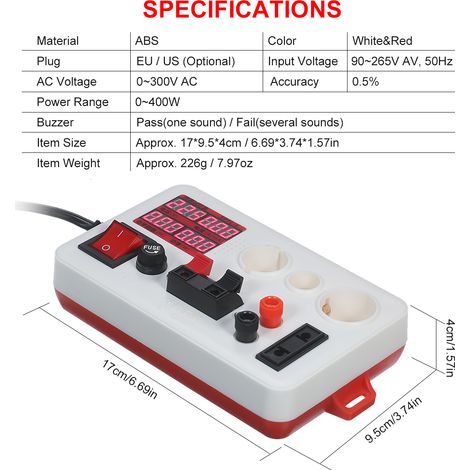 Testeur de puissance LED, boîtier de test, pince de test, multimètre pour ampoules, lanternes, mesure des paramètres, y compris la tension et le courant, prise UE (1/5)
