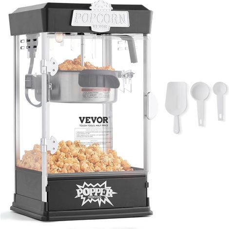 Machine à pop-corn 480 W, cuve de 113 g (1,5 gallon par fournée), modèle de table, 3 cuillères doseuses incluses, style cinéma, noire (1/5)