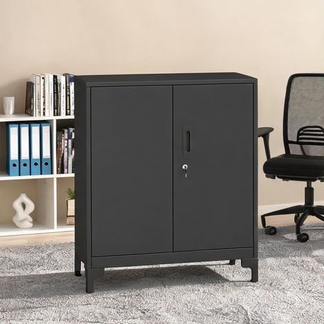 Meuble de rangement métallique noir avec serrure 80 x 35 x 91 cm (1/5)