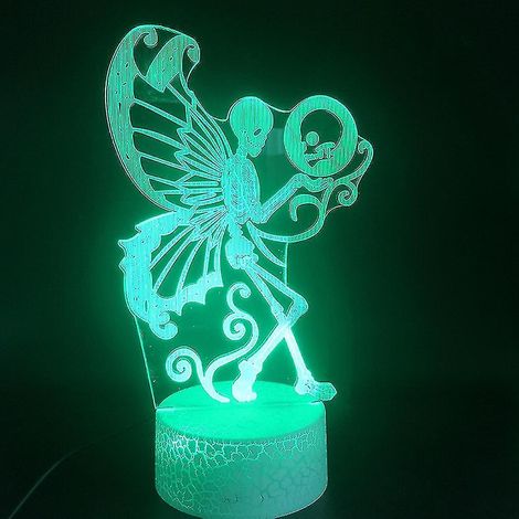 Veilleuse LED 3D en forme de crâne et d'ailes de papillon (1/2)