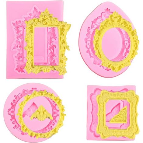 Set mit 4 Bilderrahmenformen – Silikonformen – Fondant-Bilderrahmenformen – Trockenmodellierformen im Barockstil – Mini-Vintage-Bilderrahmenformen, geeignet zum Dekorieren von Cupcakes, Torten, Pralin (1/5)