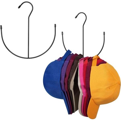 Lot de 2 supports à chapeaux pour placard, organisateur de chapeaux en métal pour 20 casquettes de baseball, rangement pour casquettes, noir (1/4)