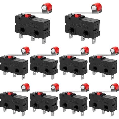 10 interrupteurs de fin de course miniatures, interrupteurs à levier à galet, 250 V CA 5 A SPDT, 1 normalement ouvert, 1 normalement fermé, interrupteur de vitesse instantané miniature (1/4)