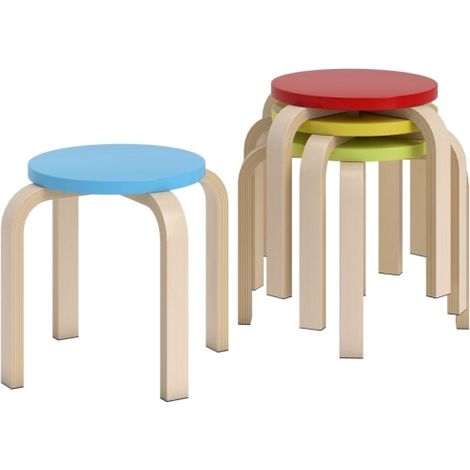 Lot de 4 tabourets empilables avec patins en feutre, en bois de bouleau laqué, multicolore (1/5)
