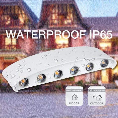 Aplique de pared LED de 12 W para interiores, blanco, lámpara de pared moderna, aplique de pared exterior de aluminio impermeable IP65, foco con luz hacia arriba/abajo para sala de estar, dormitorio, 