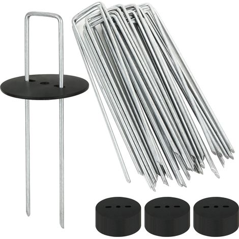 60 Pcs Piquet de Jardin avec Rondelle, Sardines de Fixation Bache avec 60 Rondelles, Piquet de Fixation Bache Anti Mauvais Herbe - 150 mm×3 mm