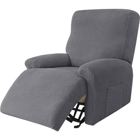 Housse De Fauteuil Relax Extensible, Housse Fauteuil Relax Jacquard 4 Pièces Fauteuil Relax Housse Antidérapant Housse De Chaise Inclinable Amovible Lavable pour Salon, GRIS FONCé (1/4)