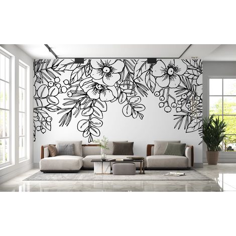 Papier peint nature frise de fleurs sauvages dessinees 1 - 150 x 250 cm (1/2)