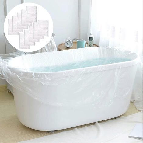 Lot de 10 sacs de bain jetables (120 x 260 cm), sacs de bain portables et jetables - Film épais ultra large et housse de protection, pour les voyages, la maison et les bains chauds. (1/5)