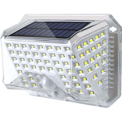 Lampada solare da esterno con sensore di movimento, faretto LED impermeabile, con 3 modalità di illuminazione, ideale per giardino, garage, posto auto coperto, patio e casa (bianco).