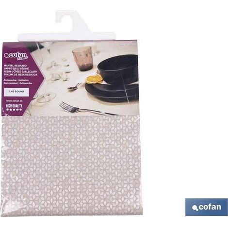 Nappe ronde en résine antitache en jacquard Ø180cm 50% coton 50% polyester beige