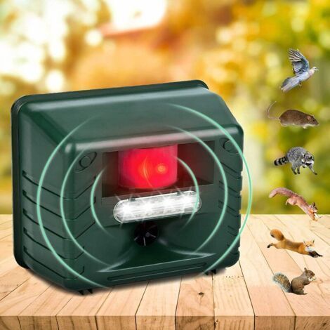 Vogelabwehrgerät für den Außenbereich, Ultraschall-Tierabwehrgerät mit Bewegungssensor und Blitzlicht zur Abwehr von Schädlingen (1/5)