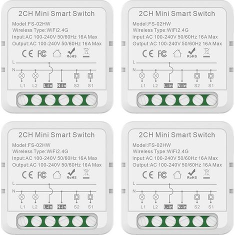 Module relais commutation WiFi 2 voies 16A, interrupteur marche/arrêt sans fil, double commande, télécommande Tuya APP, commande vocale, disjoncteur (1/5)
