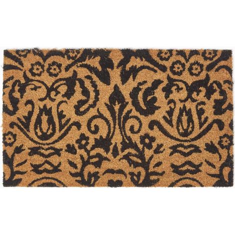 HOMESCAPES Black Scroll Baroque Coir Doormat