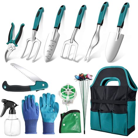 Lot de 22 outils de jardinage Outils de jardin avec organiseur d'outils de jardin, sac à main, kit cadeau de jardin pour les femmes et les hommes (1/5)