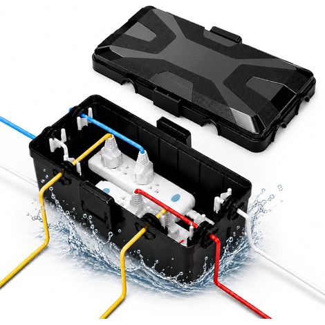 Boîte à Câbles Extérieure IP54 26 x 15 x 9,5 cm, Protection Prise Boîtier anti-éclaboussures, multiprise, rallonge, connexion électrique, jardin, camping, chantier, terrasse, balcon (Noir) (1/5)