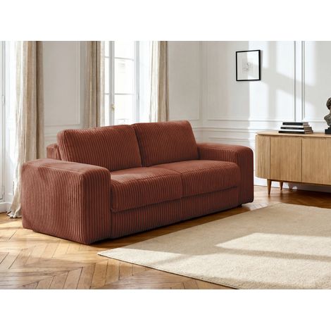 BOBOCHIC - Canapé droit convertible IBIZA ouverture express velours côtelé  140x196 Orange