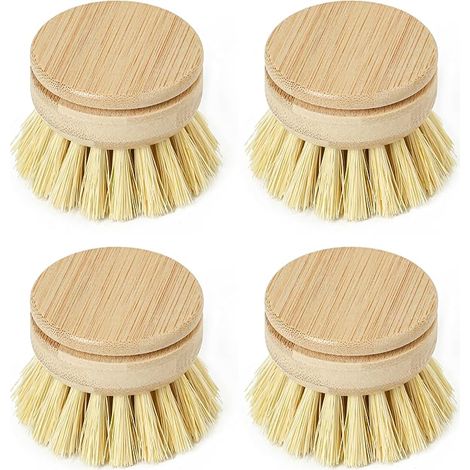 Têtes de Rechange pour Brosse à Vaisselle • 4 Têtes de Brosse à Laver en Bois • Recharges de Poils Doux Interchangeables • Brosses à Vaisselle Naturelles • Nettoyage Zéro Déchet (1/4)