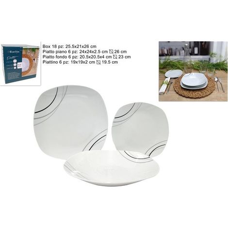 Servizio di Piatti da Tavola in Ceramica Quadrato Stripes 18 Pezzi