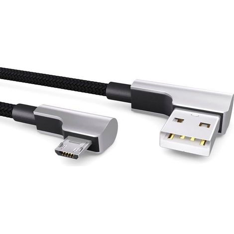 Câble Micro USB -KAL-1M Câble Nylon Micro Usb Noir Connecteur Coudé À 90 Degrés Usb Vers Micro Usb Câble De Charge Données (1/5)