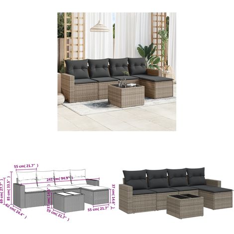 Salon de jardin 6 pcs avec coussins gris résine tressée - Ensemble Salon De Jardin - Meuble De Jardin - Canapé D'extérieur - Résine Tressée - Rotin Synthétique - Home & Living (1/3)