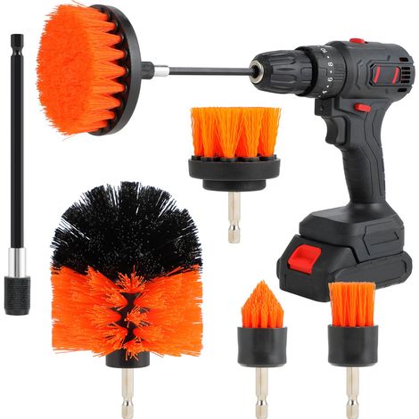 Lot de 6 brosses pour visseuse sans fil - Brosse douce et dure - Brosse de nettoyage - Kit de brosses - Pour voiture, salle de bain, cuisine, coussins, jantes (1/5)
