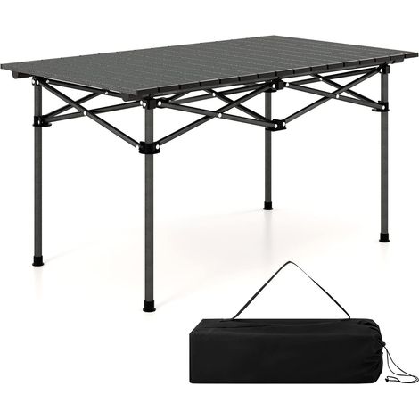 COSTWAY Table de Camping Pliante Portable Aluminium 4-6 Personnes 95 x 55CM Charge 60KG Table Pique-Nique avec Sac de Transport Noir (1/5)